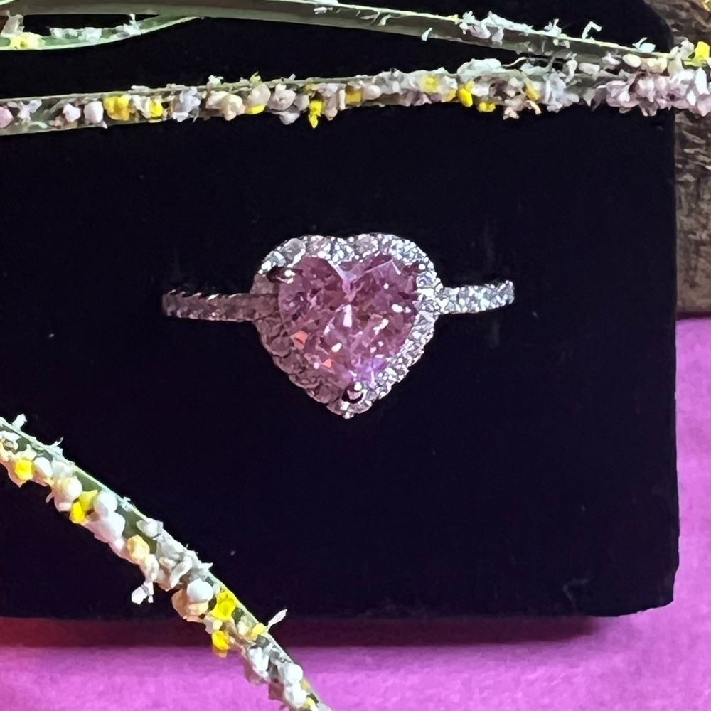 Heart-Shaped Pink and Silver Ring